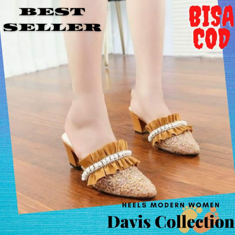 AUFA BUSTONG NE 01 SELOP BROKAT MUTIARA - SANDAL HEELS HAK TAHU WANITA KEKINIAN BRUKAT TERBARU