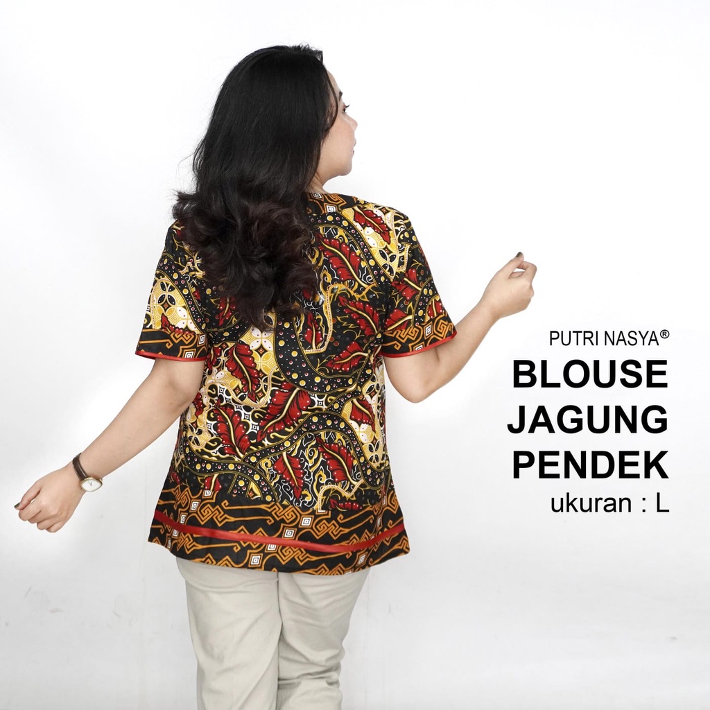 Blouse Big Size LD 140 Wanita Atasan Batik Jumbo L-XL-2L-3L-4L-5L-6L-7L Model Blus Jumbo Kerja Batik / Atasan Big Size Kerja Wanita / Pakaian Batik Kantor Kekinian Seragam