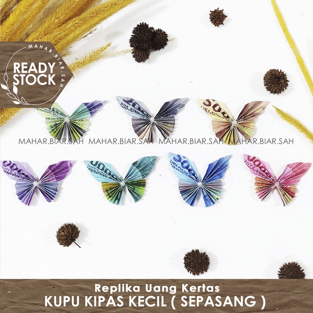 RS Origami Kupu Kipas Kecil ( Sepasang ) dari Replika Uang Kertas / Mahar / Seserahan / Dekorasi