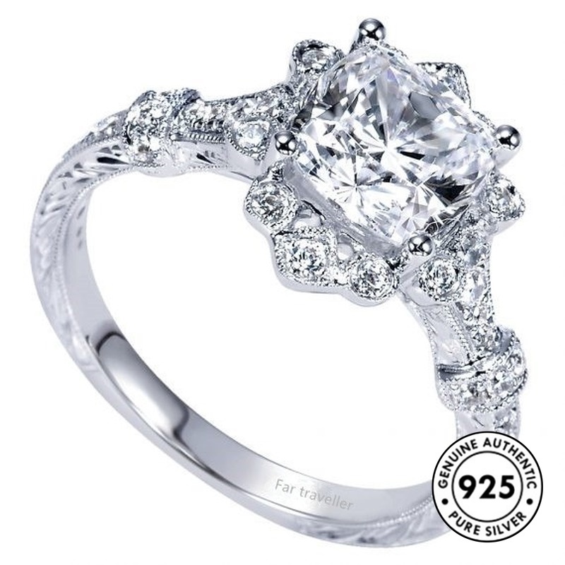 Cincin Silver S925 Model Ukir Aksen Berlian Gaya Princess