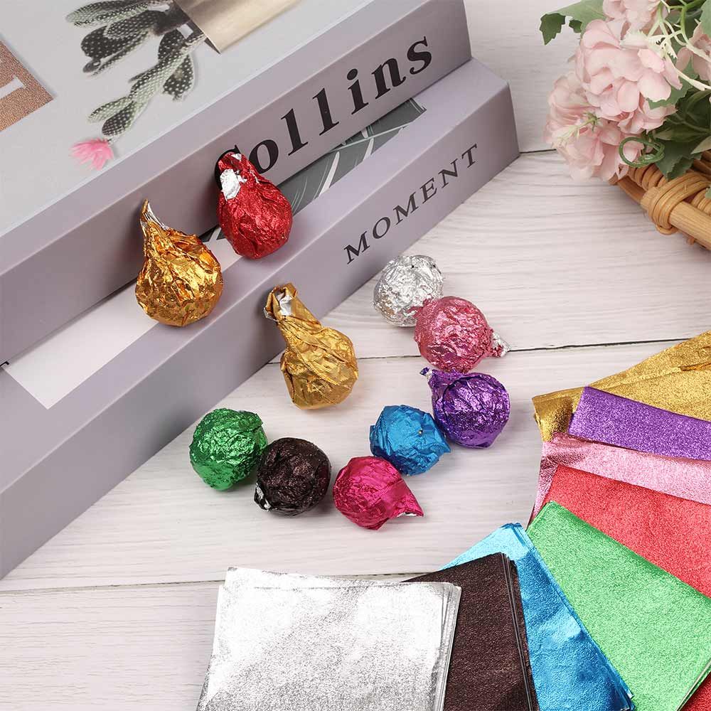 WONDERFUL 100 pcs Metal Embossing Package Paper Candy Wrapping Paper Aluminum Foil Sewing DIY Gilded Wedding Party Supplies Tin Food Decoration Candy Chocolate/Multicolor