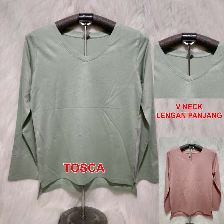 Kaos Wanita Lengan Panjang V-Neck Polos Atasan Wanita V Neck Leher V Polasan Spandex Adem Grosir Murah