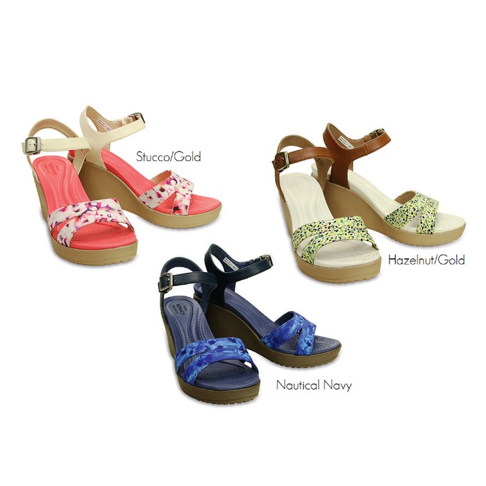 CROCS WOMEN'S LEIGH II ANKLE STRAP GRAPHIC WEDGE Angkel Angkle WEDGES