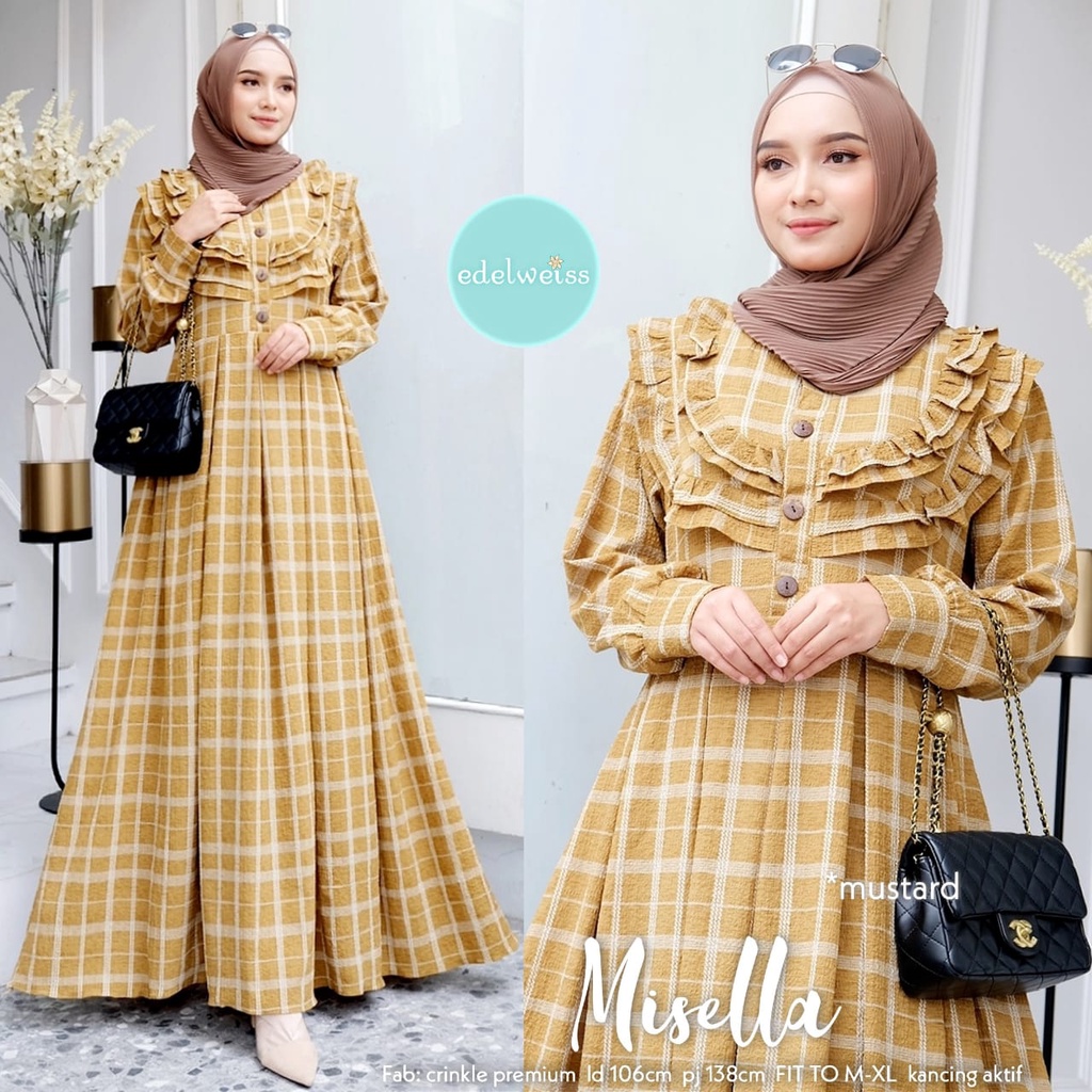 GAMIS/DRESS KUALITAS BUTIK SUPER ELEGAN ~ BAHAN CRINKLE PREMIUM ~ MISELLA ORIGINAL EDELWEISS