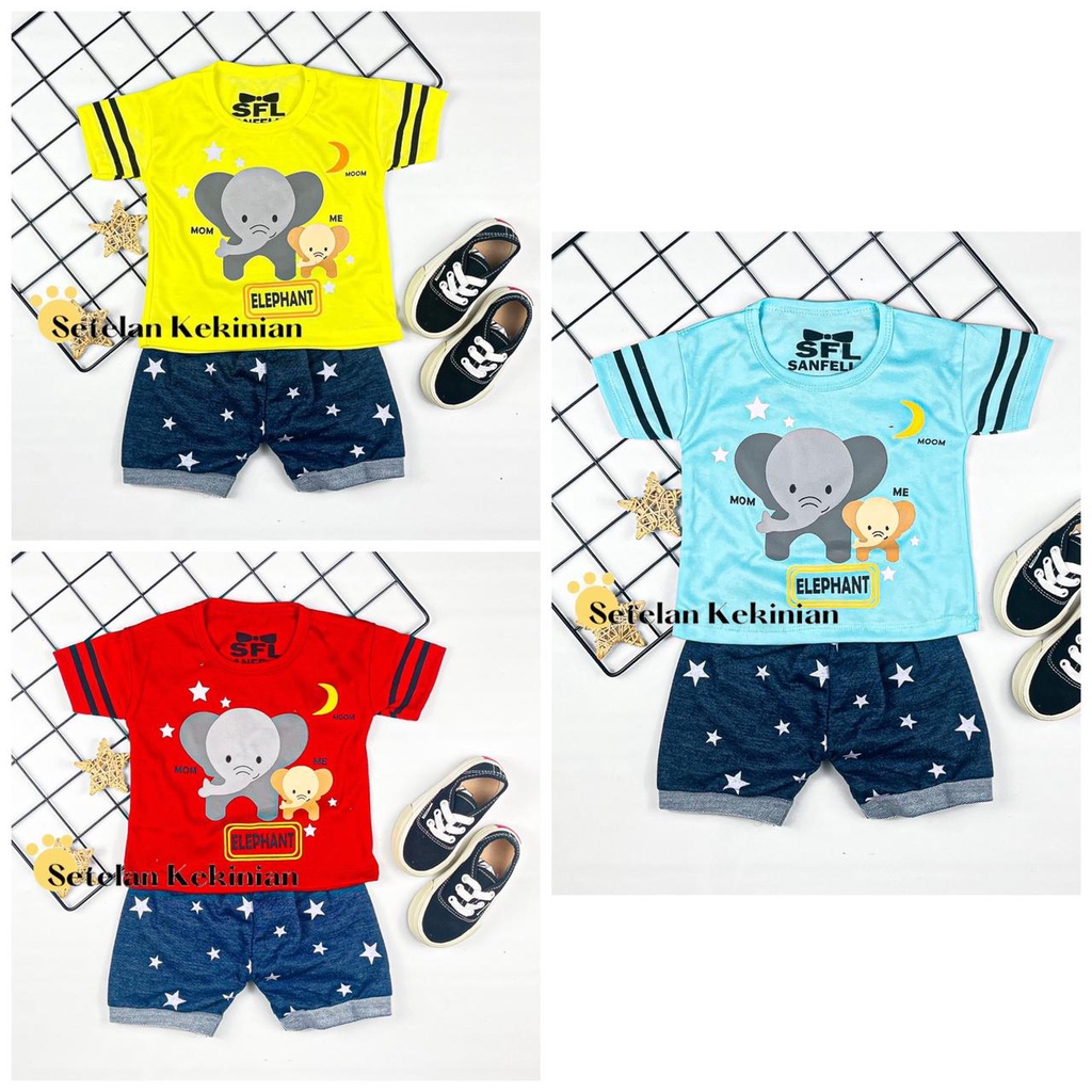 [SK] Setelan Baby 0 sampai 3 bulan Set Baby Boy Gajah Animal Anak Stelan Bayi Laki Laki 1thn Keren