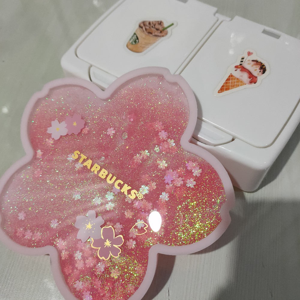 (homeliving) Coaster / Tatakan Gelas Bahan Silikon Motif Kelinci / Bunga Sakura Aksen Quicksand