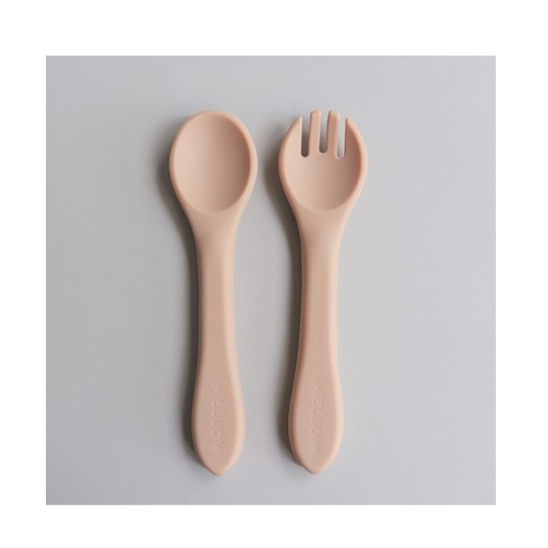 Mellow sendok garpu silicone anak - Import S'gpore - BPA Free - Peach
