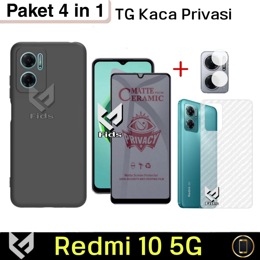 PROMO Paket 4 IN 1 Case Xiaomi Redmi 10 5G SoftCase Black Matte Premium Free Anti Gores Layar &amp; Anti Gores Camera &amp; Skin Carbon Handphone