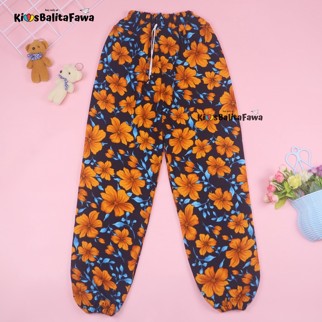 Jogger Bunga uk 8-10 Tahun / Scuba Premium Celana Panjang Anak Perempuan Import Joger Pants Cewek