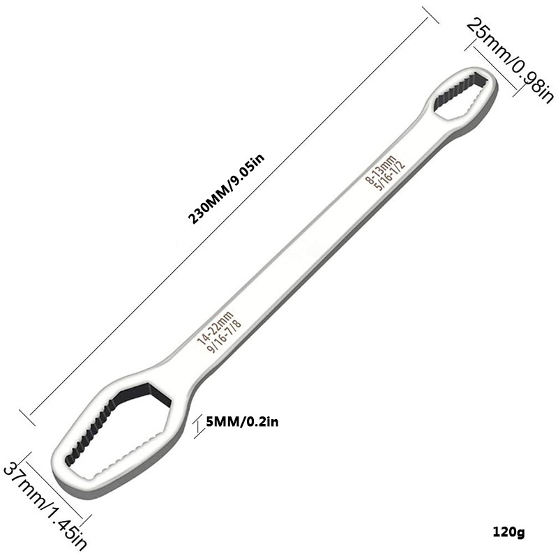 (Dalam stok, dikirim dari Jakarta)Universal plum blossom wrench berkepala dua self-tightening adjustable kacamata kunci pas papan 8-22mm dengan dua berbentuk khusus multi-tujuan, mobil, sepeda motor, perbaikan sepeda, rumah tangga