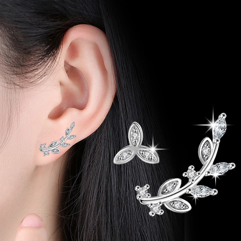 Anting Perak 925 Wanita Daun Asimetris Fashion Perhiasan/Subang Telinga anting perempuan