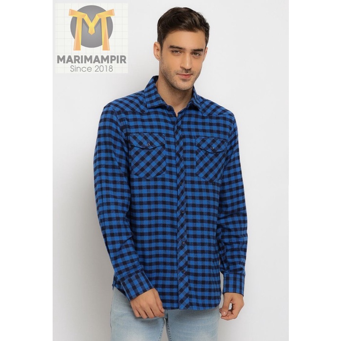 Marimampir Kemeja Flanel Pria Hassenda Nate - Blue, XXL