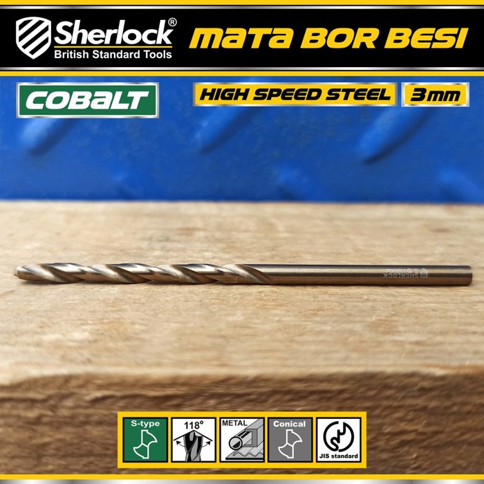 Mata Bor Besi 3 mm / Sherlock JIS Standard High Speed Steel Cobalt (1 Pcs)