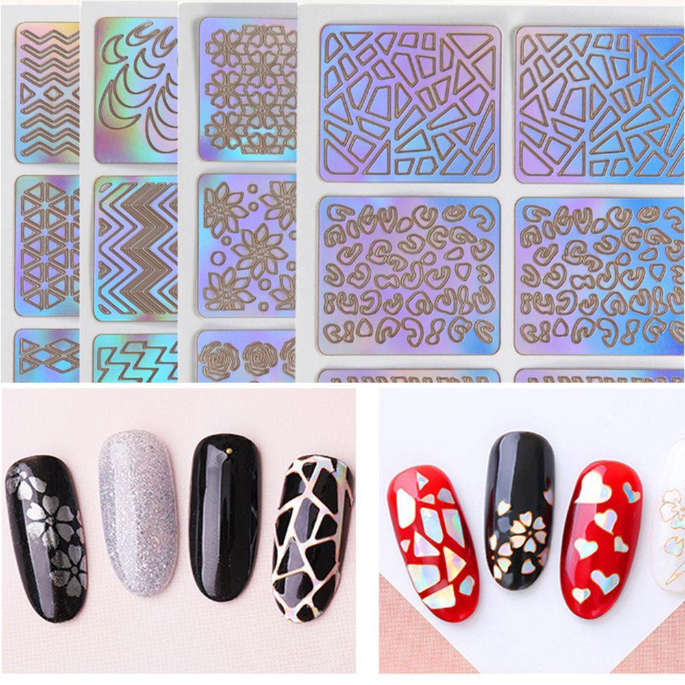 Mxbeauty Stiker Diy6 /12 /24Lembar Grid Decals Guide French Manicure Stensil Template Hollow