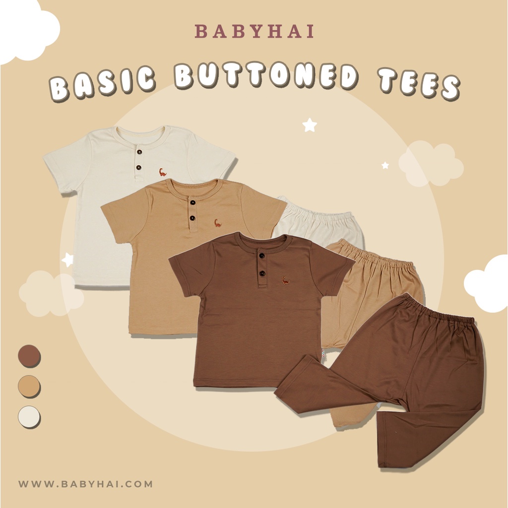 Baju Bayi Anak Perempuan Laki Laki Setelan Polos Kancing Depan Lengan Pendek Celana Panjang Baby Hai 1pcs