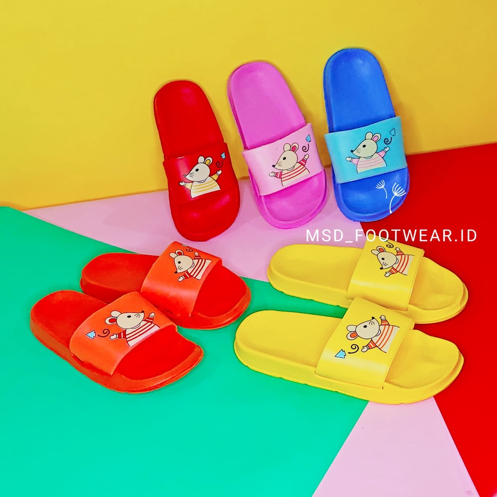 Sandal Anak Perempuan Import LP 2873 T-6P Sandal Slip-on Bahan Karet Motif Mouse Lucu Sandal Anak Perempuan 2 Tahun