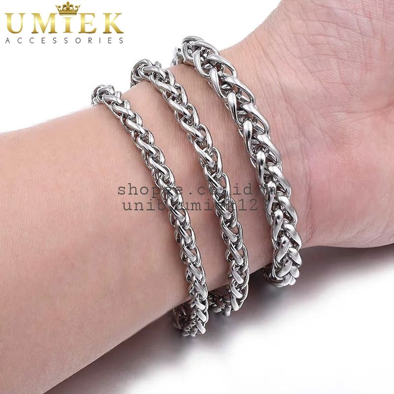 Gelang Pria Wanita Titanium rantai Rante Silver putih perak cowok cewek keren asli anti karat panjan