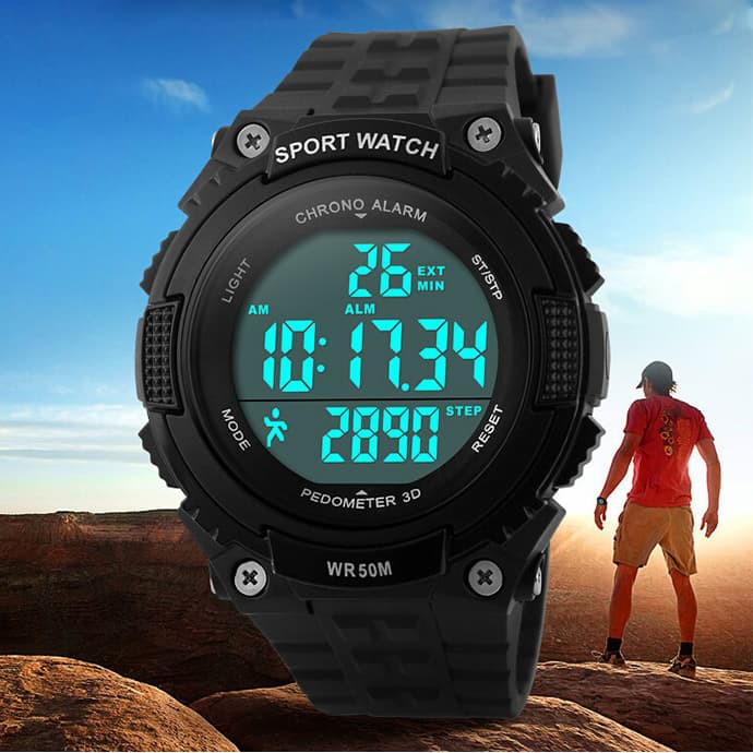 "SKMEI Pedometer Sport Watch 1112 Original WR 50M - Black"