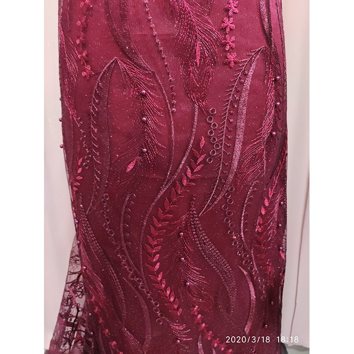Kain Tile Brokat Salur Mutiara - Merah