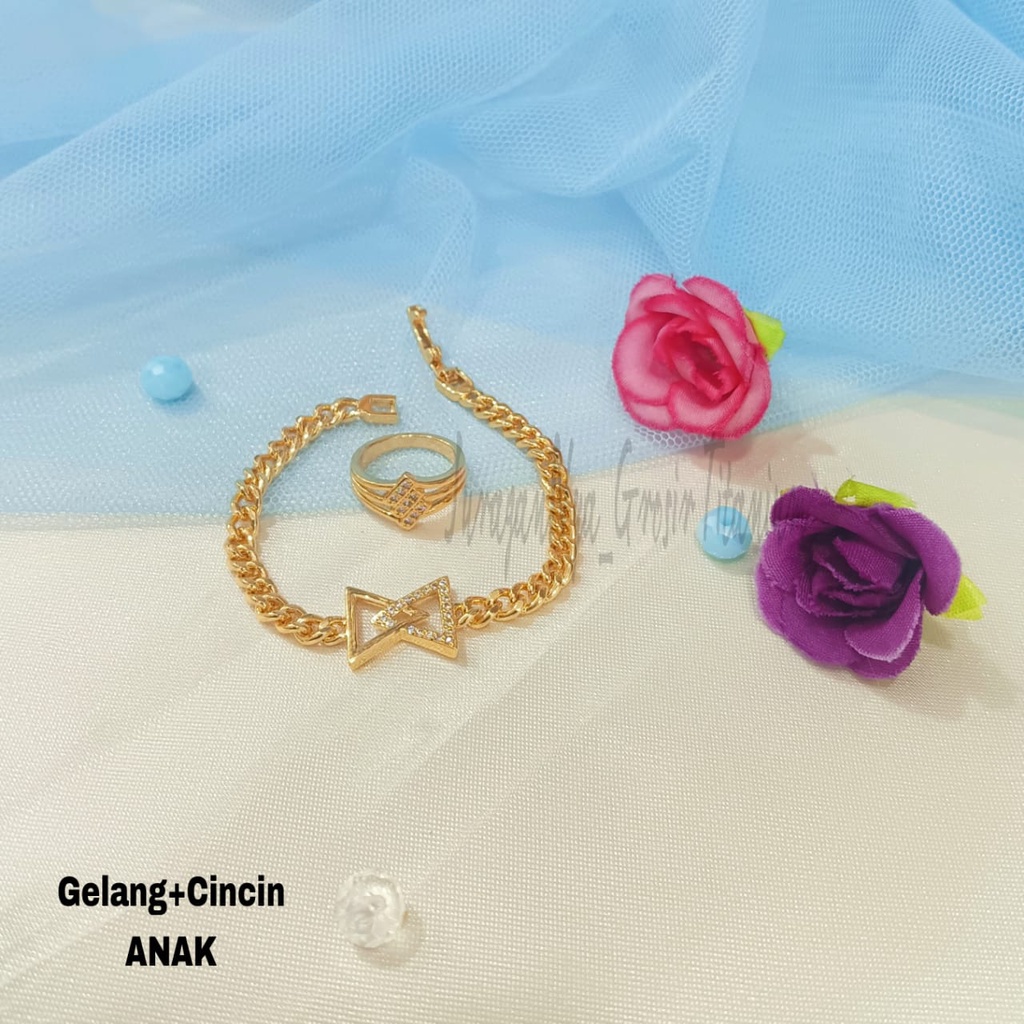 GELANG+CINCIN ANAK PLAT KARAKTER UNIK TITANIUM RANTAI MEWAH ANTI KARAT&amp;ANTI LUNTUR