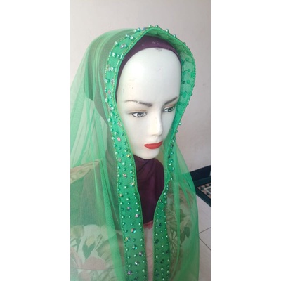 krudung / sleyer /feil mutiara untuk  pengantin  kekinian