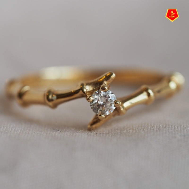 [Ready Stock]Creative Bamboo Ring 18K Gold Diamond