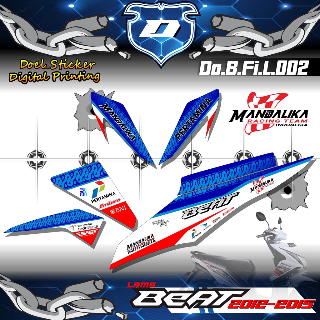 STICKER STRIPING LIST VARIASI BEAT FI LAMA MOTIF MANDALIKA RACING TEAM 002