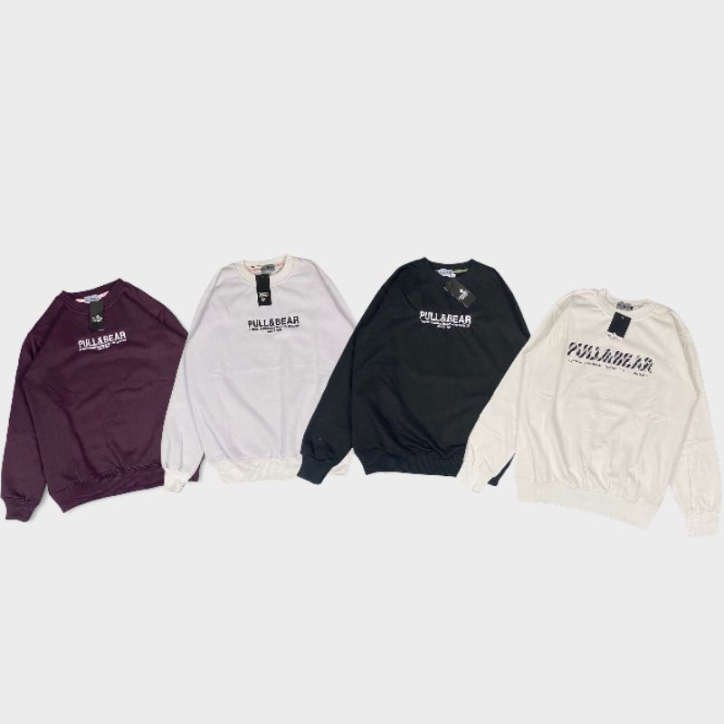 CREWNECK PULL & BEAR CITIES SERIES HITAM PUTIH BURGUNDY