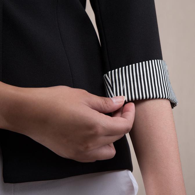 EDISI TERBARU BLAZER WANITA ARMCANDY BLACK STRIPE - HITAM, S KEKINIAN