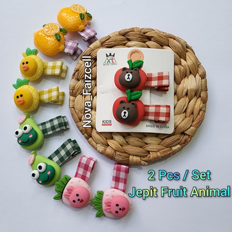 2pcs / Set - Jepit Rambut Anak Fruit Animal Lucu