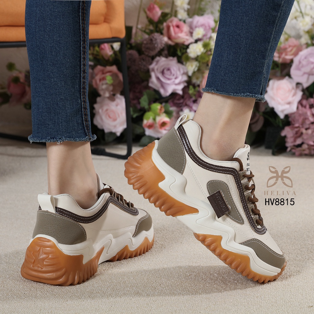 HELIVA TITANIA Sneakers Sport Tali Anti Slip Shoes Sol 5,5cm Bahan Kulit HV8815 Original Brand