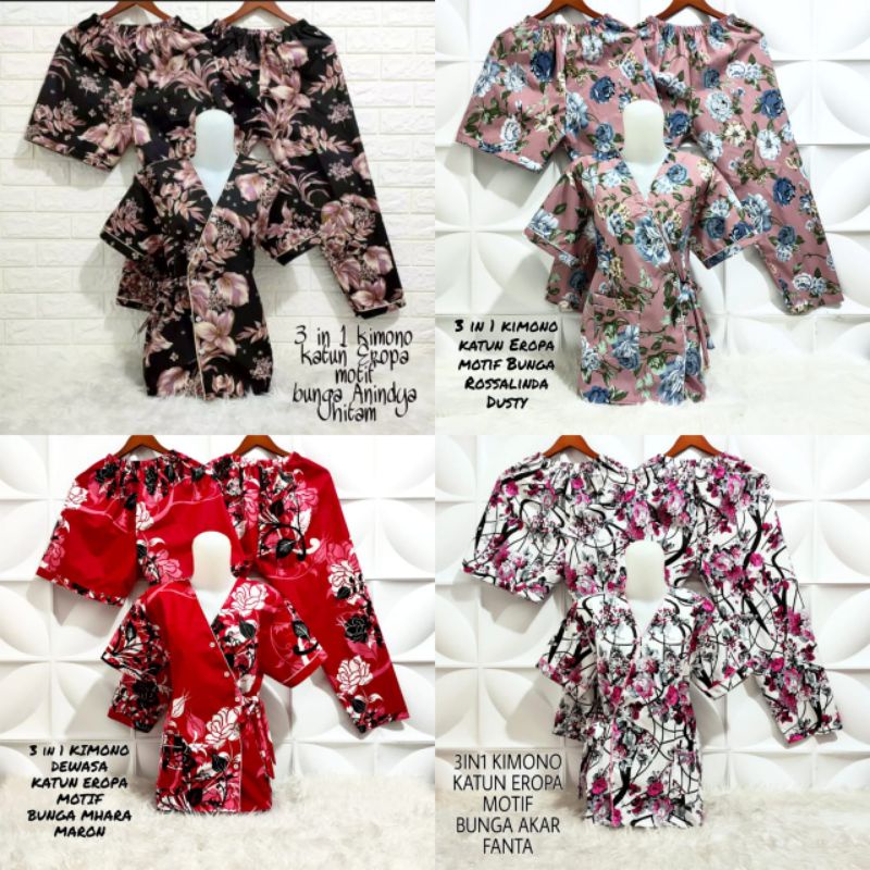 Piyama Kimono 3 in 1 dewasa motif Bunga