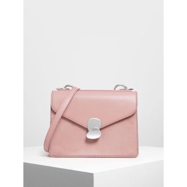 charles & keith metal push lock front flap bag pink