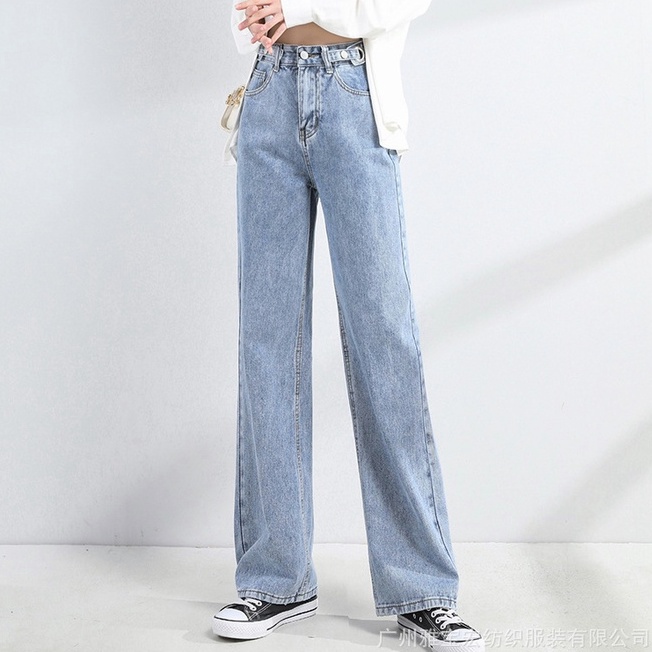 Fashion Gaya Korea Pinggang Dapat Disesuaikan Wanita Jeans Pinggang Tinggi Longgar Hakama