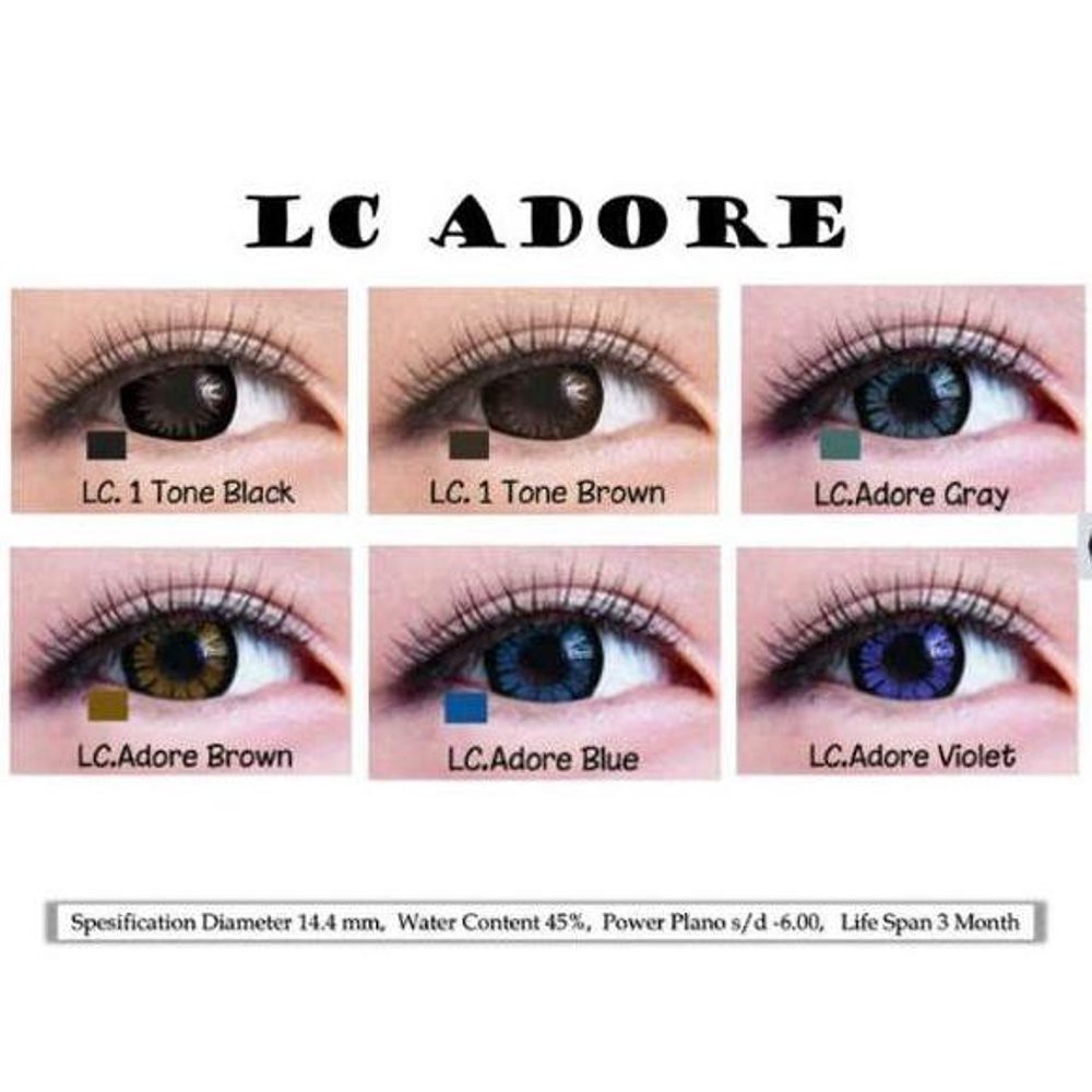 Softlens Living Color ADORE DIA 14.40mm MINUS BLACK GREY BROWN (-3.25 S/D -6.00) / softlense 1T 2T/Lensa  Kontak/BS