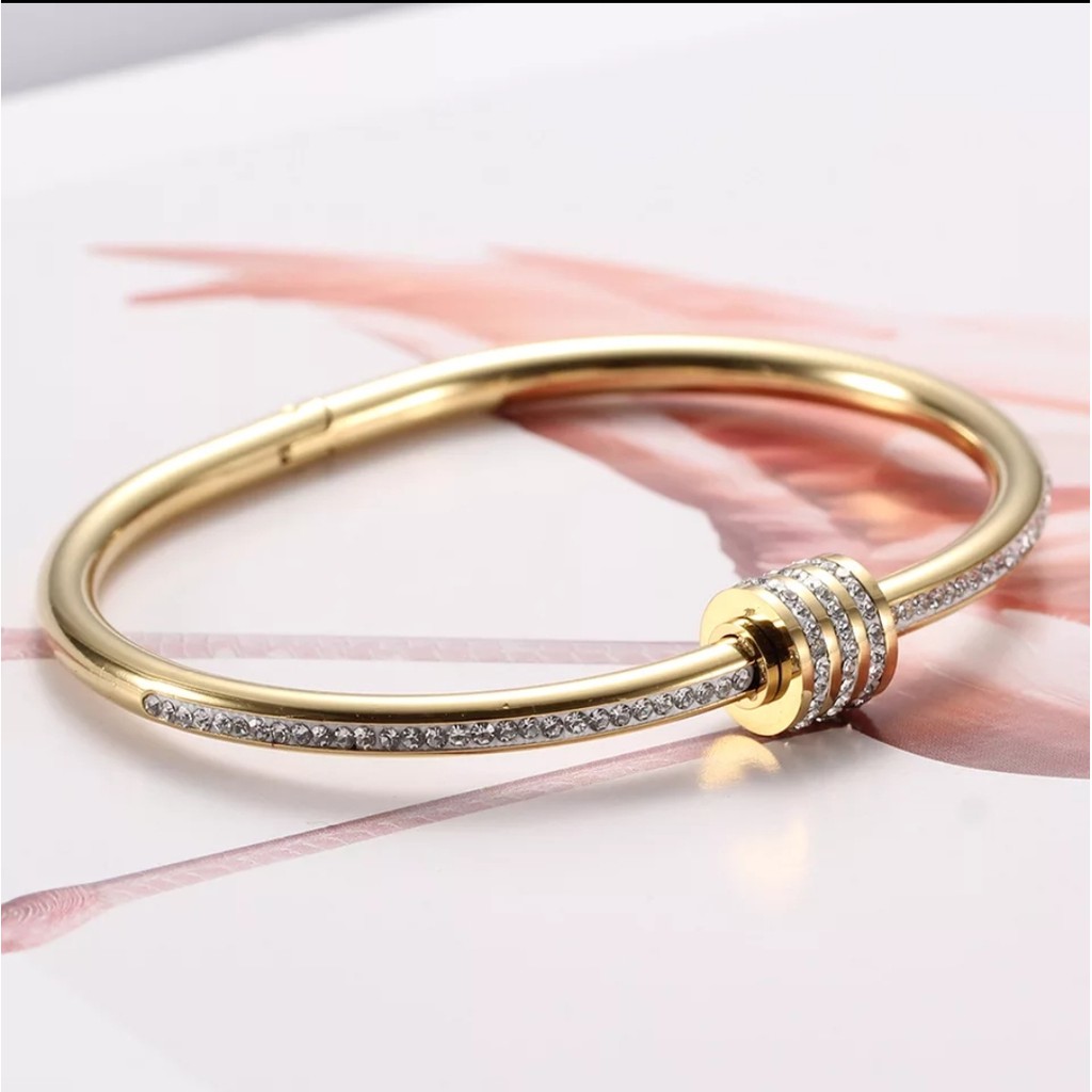 Gelang Ring Putar Kristal Putih Titanium Tersedia Warna Rose Gold, Gold dan Silver