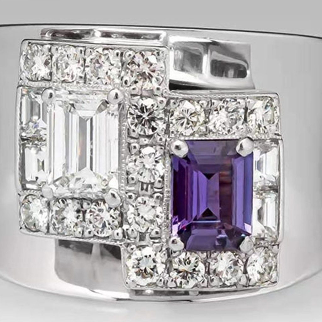 Hu Hu Hu Hu Hu Alat Bantu Pasang Kacamata♡ Cincin Berlian Imitasi Bentuk Geometris Warna Ungu Gaya Vintage Untuk Wanita