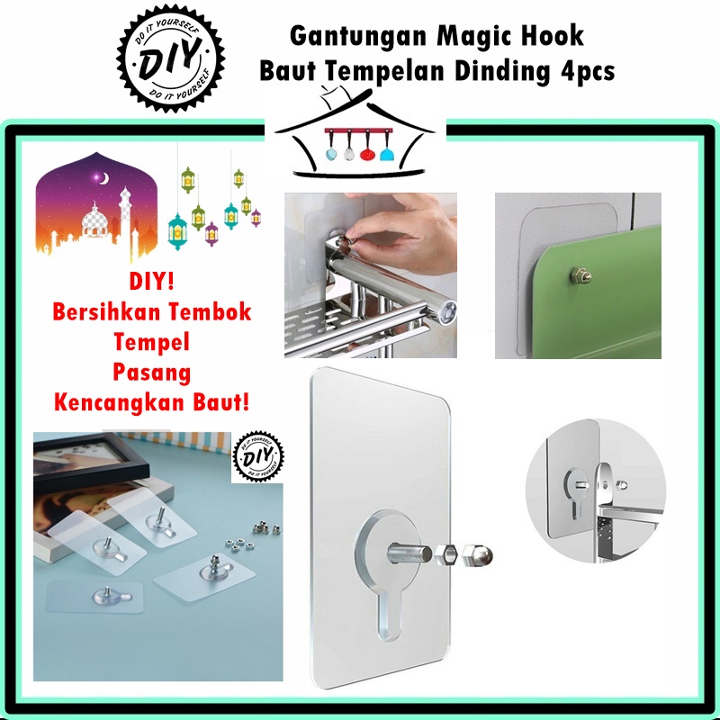 Gantungan Paku Tempel/Magic Hook/Magic Baut Tempelan 4pcs