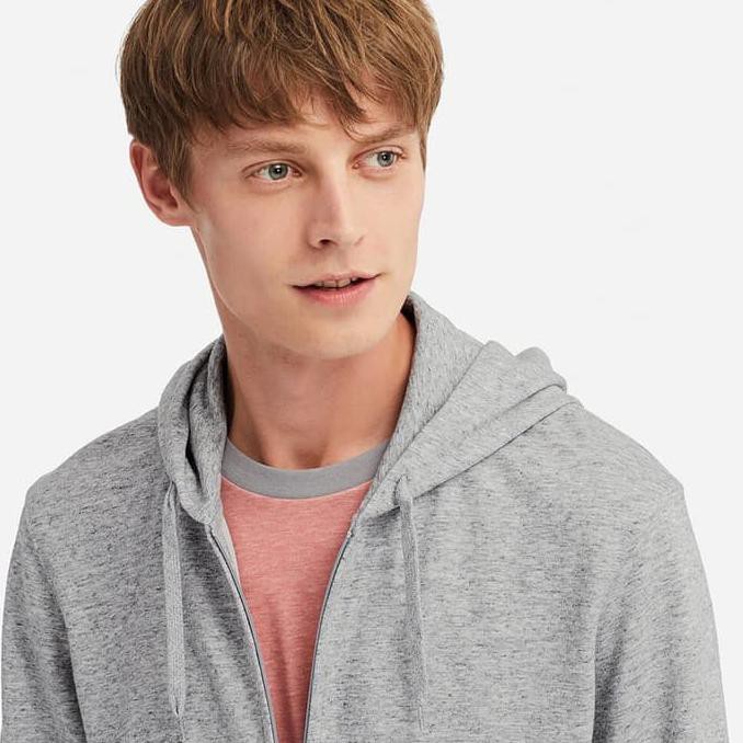 JAKET COWOK Uniqlo Jaket Pria AIRism UV Cut Hoodie Ritsleting