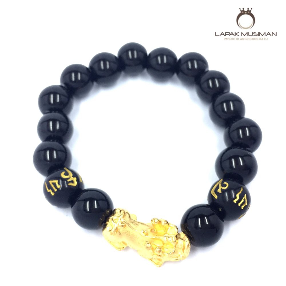 [Bayar di Tempat] Gelang Giok Hitam Kombinasi Pixiu Mantra Buddha