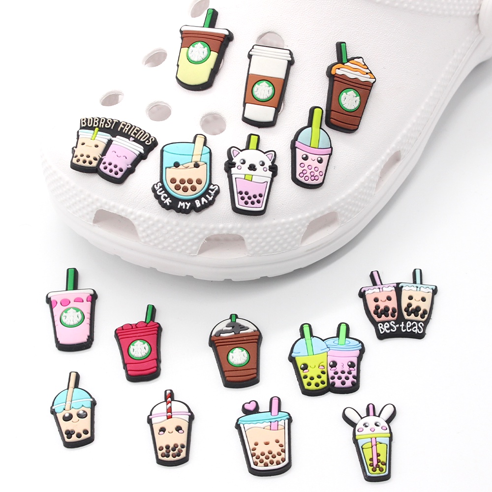 charms Crocs Pin Jibbitz Tema kartun minuman teh susu Gantungan Sepatu sandal Bahan DIY Bisa Dilepas decorate shoe accessories