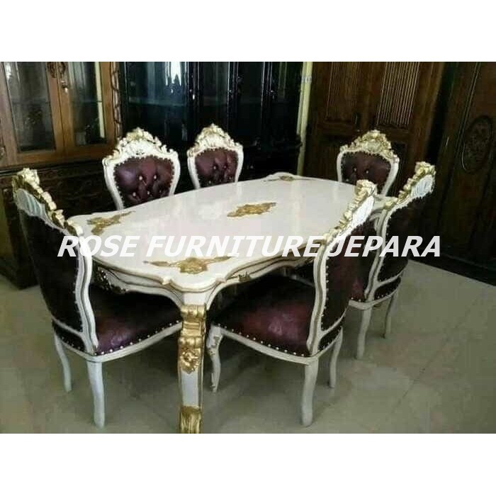 meja makan ganesha cat duco putih, meja makan jati jepara, mebel jepara