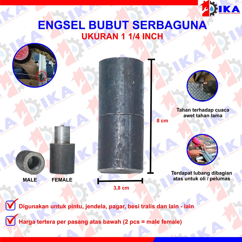 Engsel bubut 7/8 - 1 - 11/2 - 11/4 engsel pintu pagar besi as