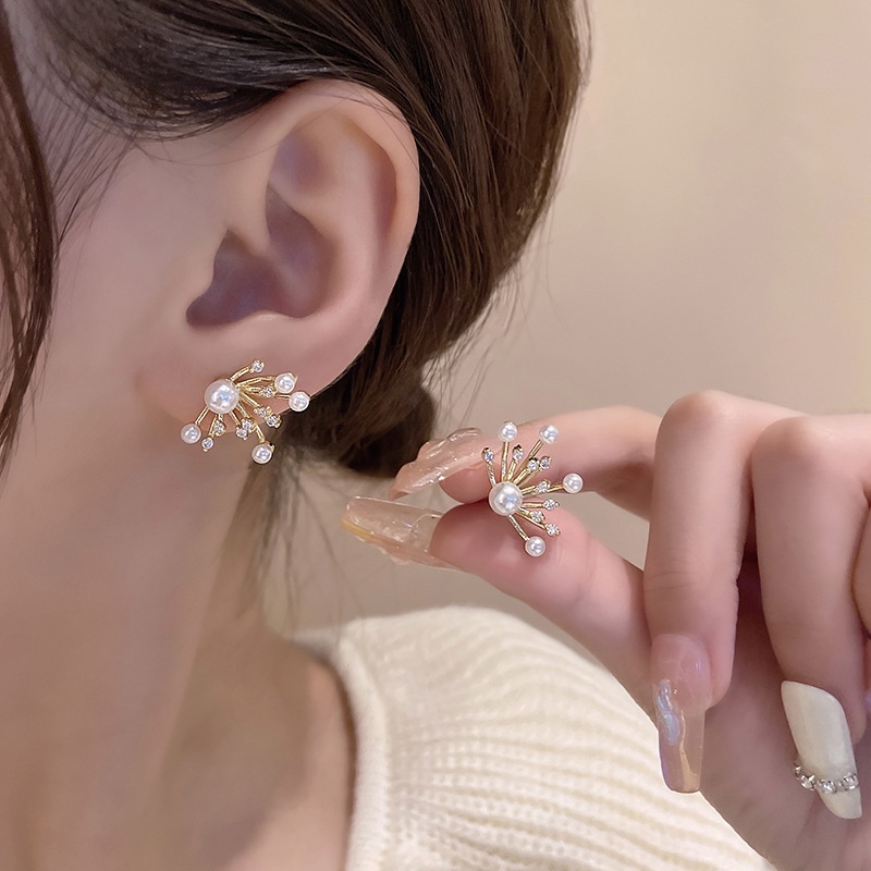 Anting Tusuk Sterling silver 925 Desain Kembang Api Hias Mutiara Mewah Untuk Wanita