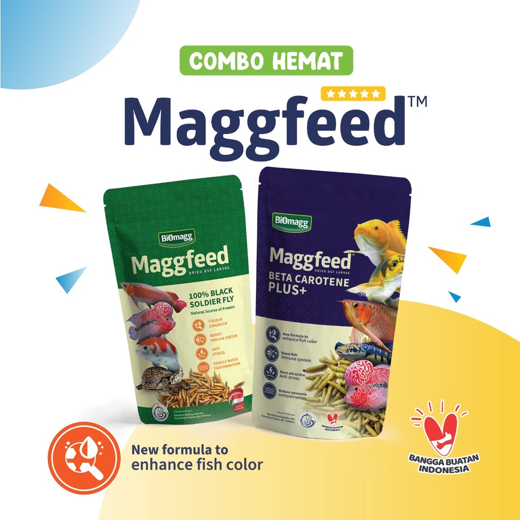 Paket mix 10 pcs Makanan Ikan Predator Maggfeed Original Hijau dan Beta Carotane Oscar Channa