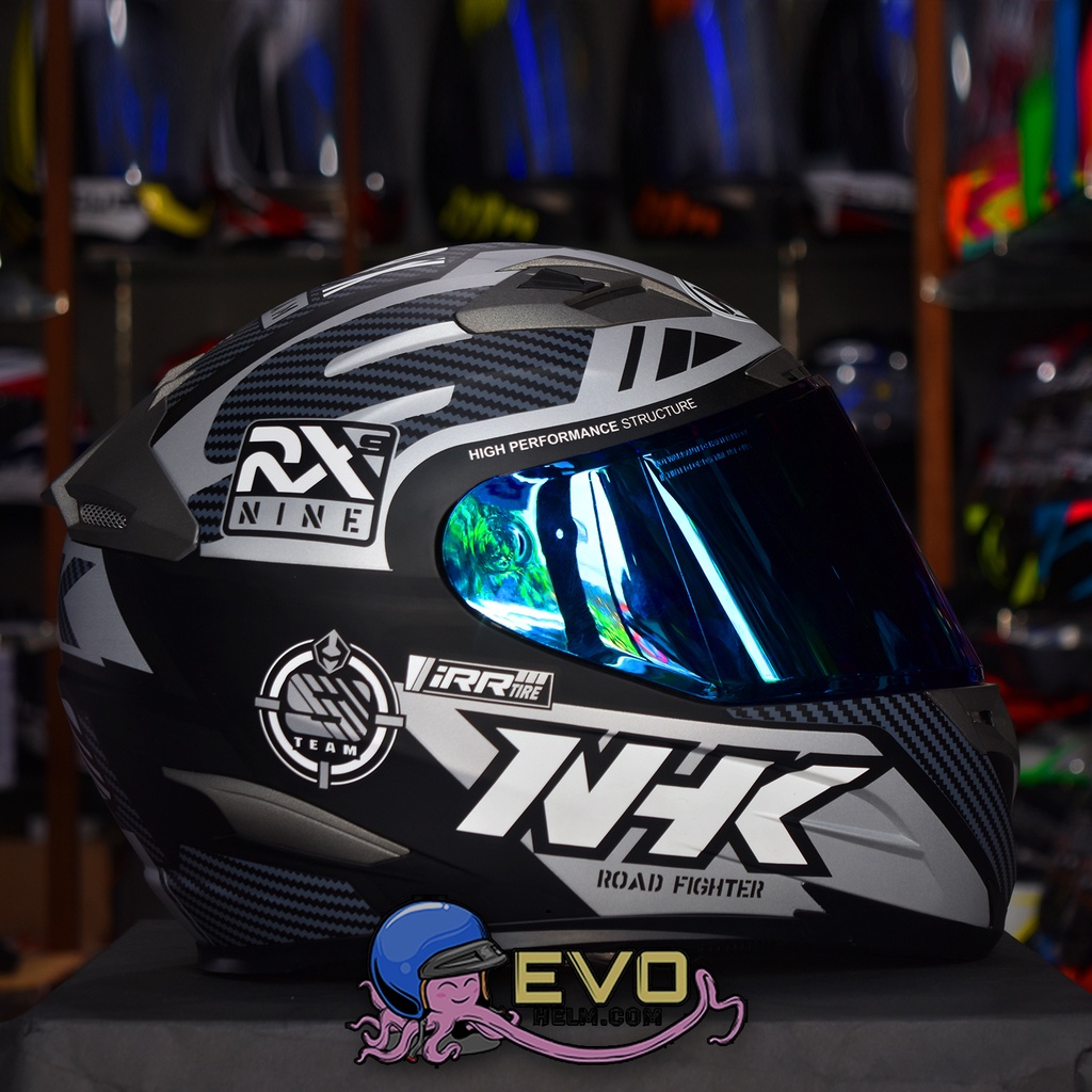 NHK RX9 RACER BLACK SILVER DOFF ORIGINAL -HELM RX9 RACER PAKET GANTENG BLACK DOFF/SILVER