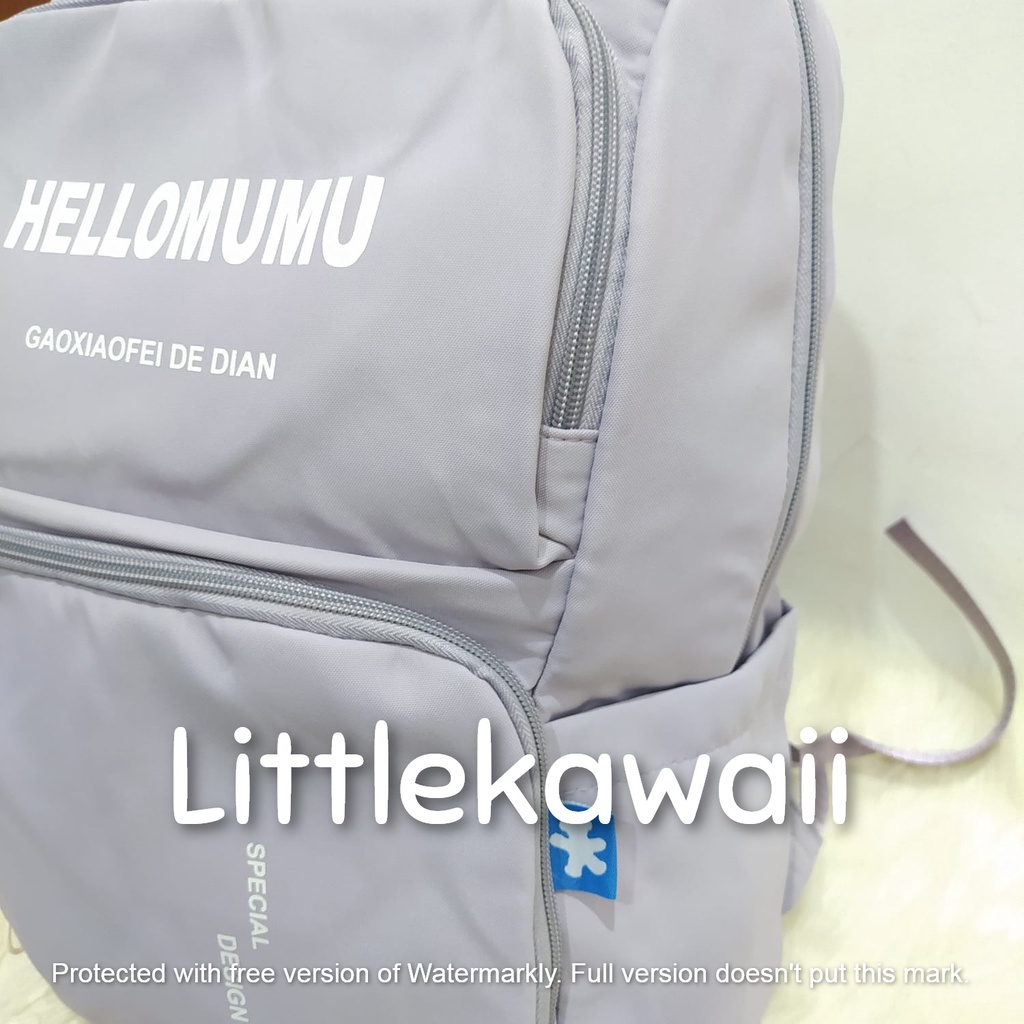 LK/Tas Ransel Laptop Backpack Parasut Sekolah Fashion Remaja Dewasa Gantungan Boneka Hello Mumu Import