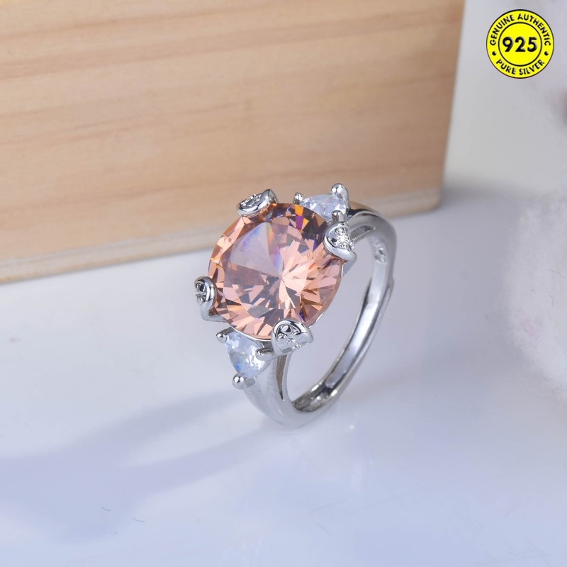 Morganite Cincin Berlian Imitasi Model Terbuka Warna Champagne Untuk Wanita