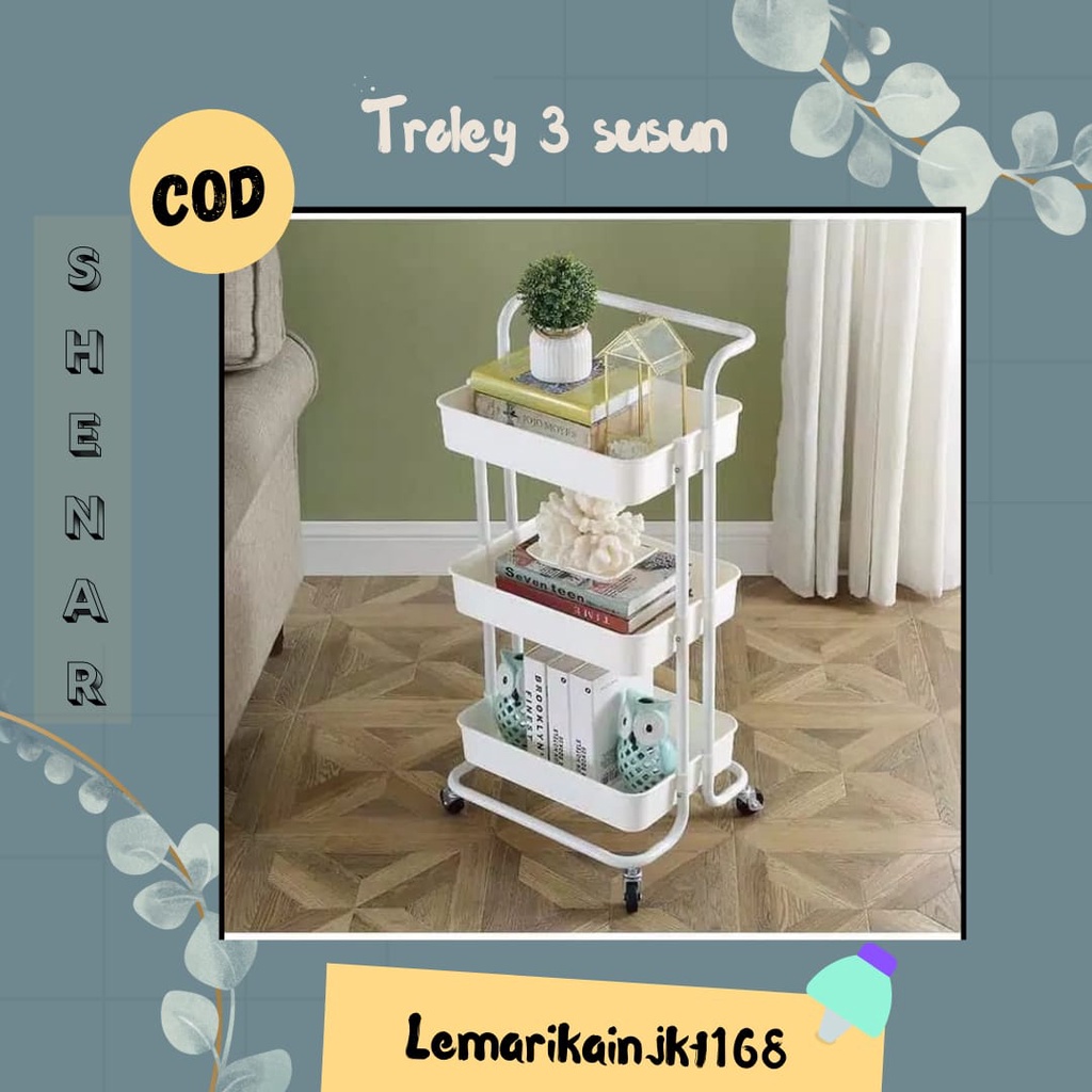 TERBARU SHENAR COD (5KG) TROLI SALON UTILITY CART ROLLING 3 TIER SERVICE TROLL/RAK TROLI SERBAGUNA/TROLEY SALON ABS PLASTIC