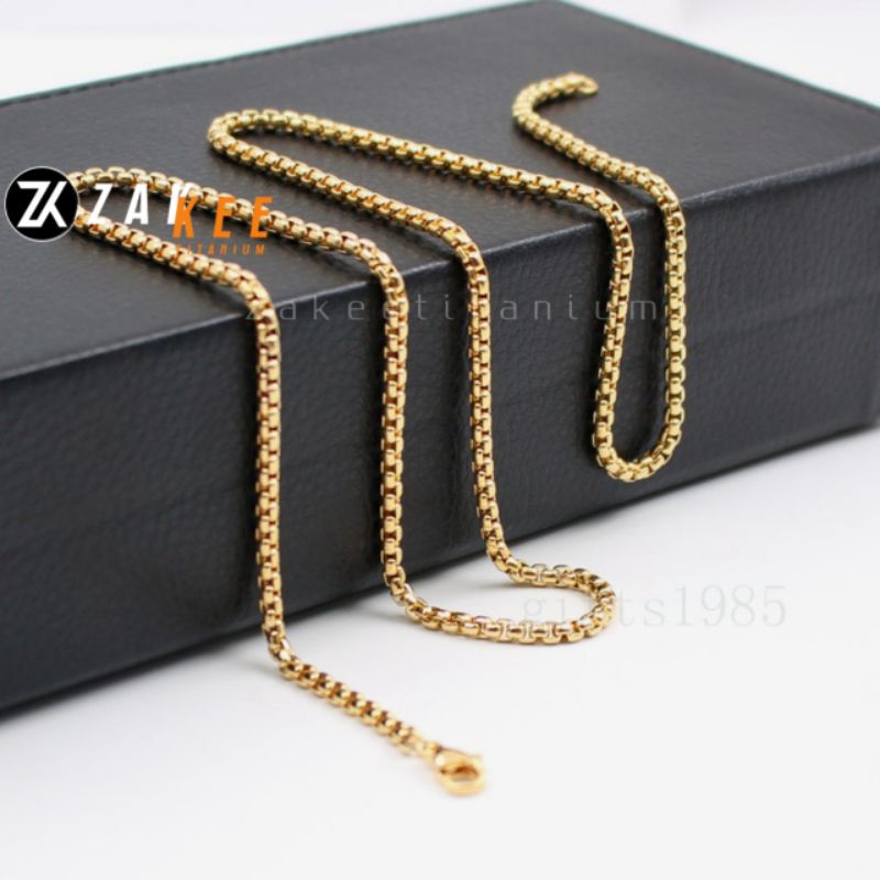 Kalung Pria Wanita Titanium Rantai Silver Cowok Cewek Anti Karat Emas Rante Box Chain Stainless Steel